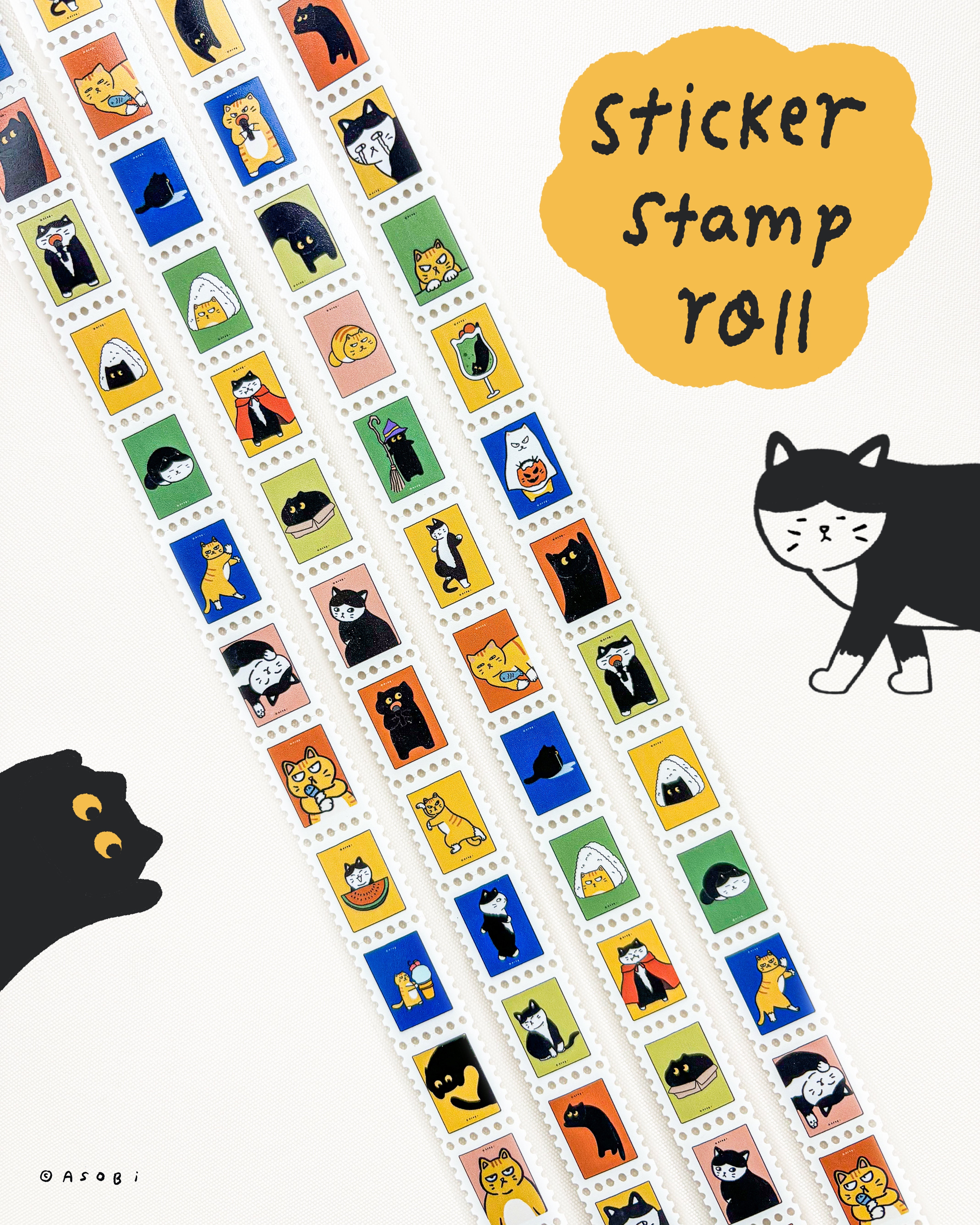 Sticker Roll Trio Cats