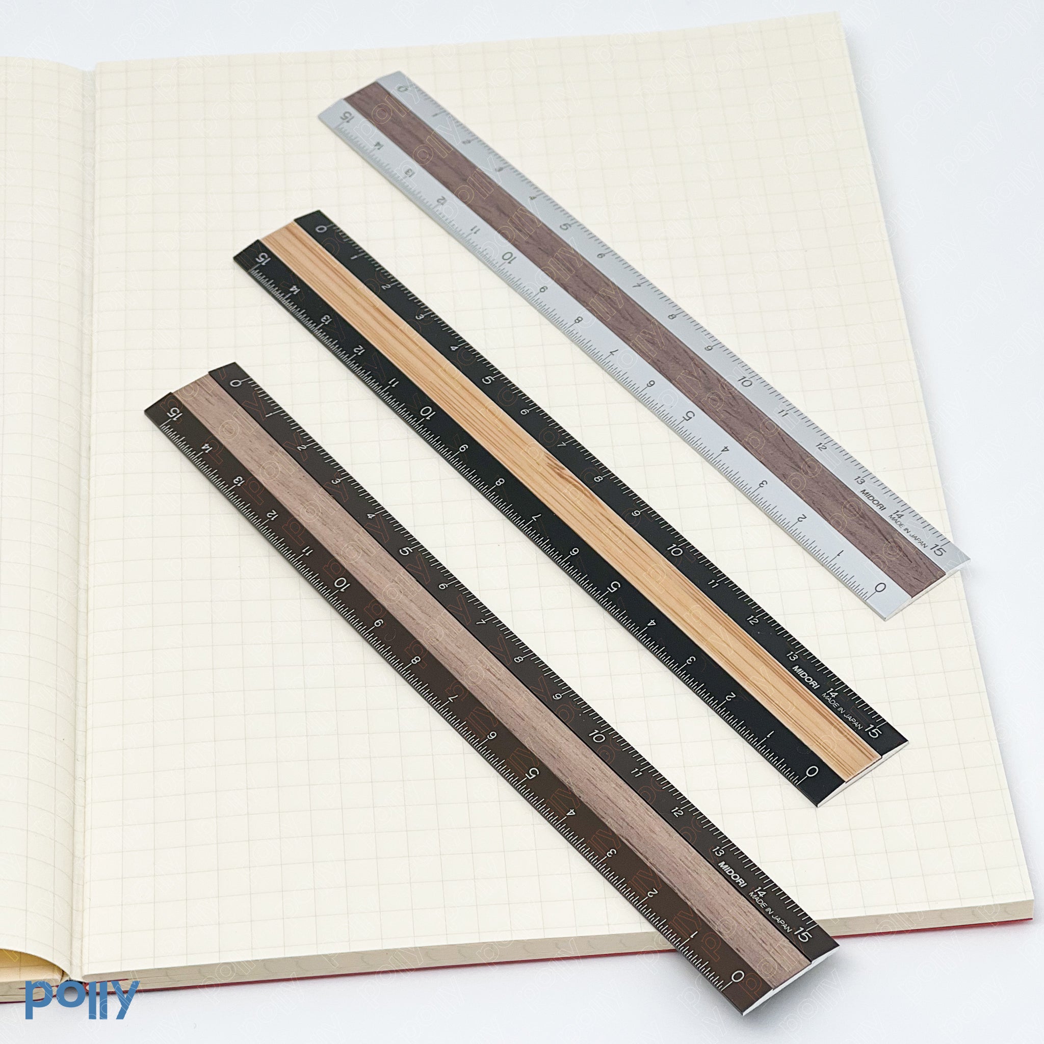 MIDORI Aluminum and Wood Ruler 15 cm - Polly Indonesia